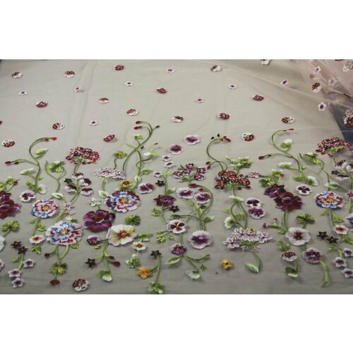 Ткань вышитая сетка с цветами