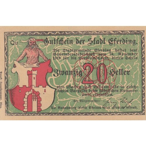 Австрия, Эфердинг 20 геллеров 1919 г. (Qu) австрия эфердинг 20 геллеров 1919 г a