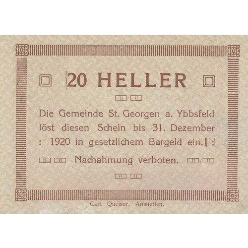 Австрия, Санкт-Георген-ам-Ибсфельд 20 геллеров 1914-1920 гг. австрия санкт георген ам райт 50 геллеров 1920 г