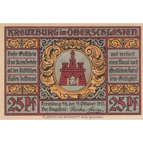 Германия (Веймарская Республика) Кройцбург 25 пфеннигов 1921 г. германия веймарская республика кройцбург 75 пфеннигов 1921 г 2
