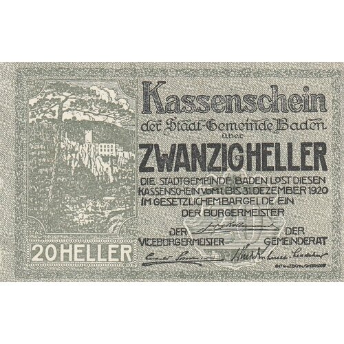 Австрия, Баден 20 геллеров 1914-1920 гг. (4) австрия баден 20 геллеров 1914 1920 гг