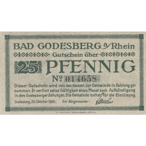 Германия (Веймарская Республика) Бад-Годесберг 25 пфеннигов 1920 г. (4) германия веймарская республика бад мергентхайм 5 пфеннигов 1920 г
