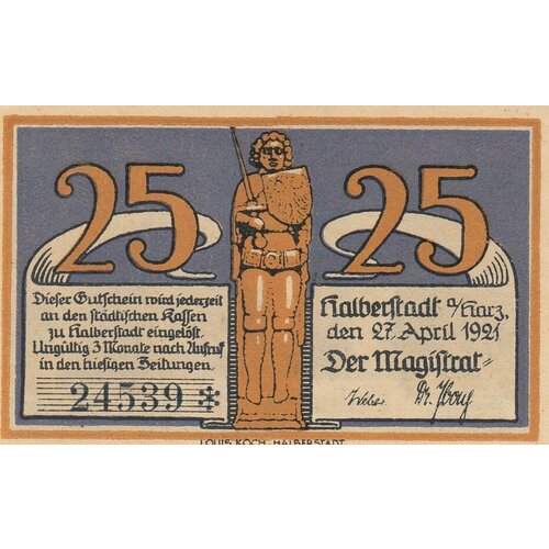 Германия (Веймарская Республика) Хальберштадт 25 пфеннигов 1921 г. (4)