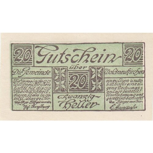Австрия, Вальднойкирхен 20 геллеров 1914-1921 гг. австрия фрайнберг 20 геллеров 1914 1921 гг