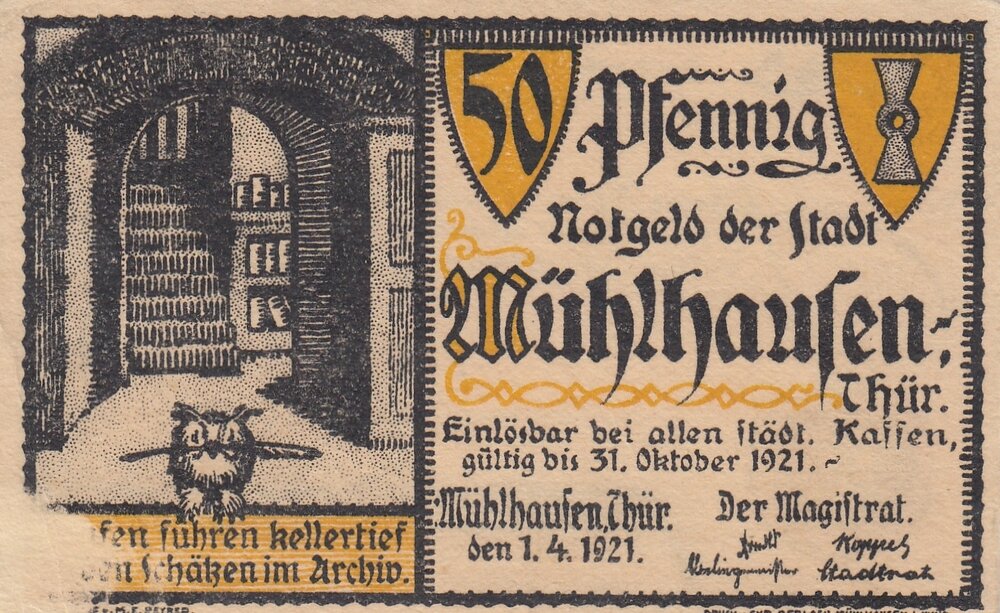 Германия (Веймарская Республика) Мюльхаузен в Тюрингии 50 пфеннигов 1921 г. (№5) (2)