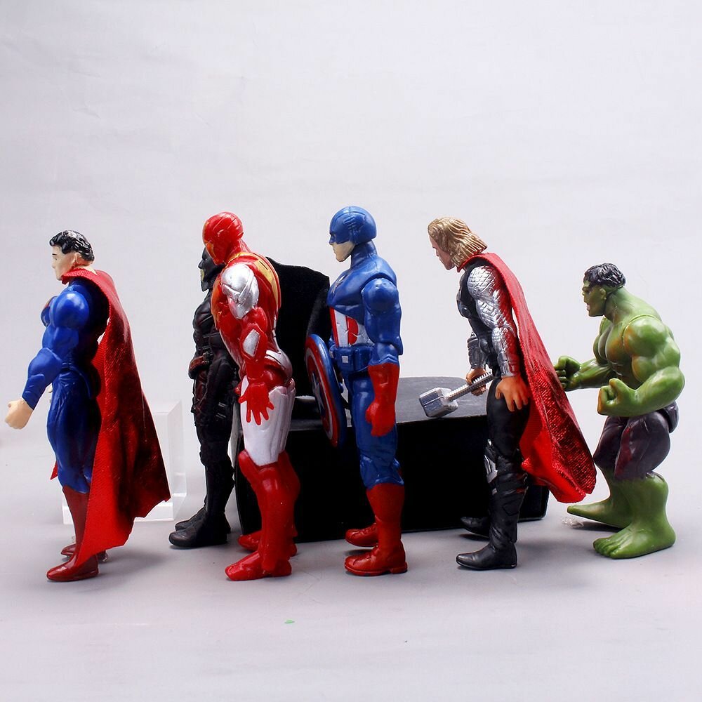 Игровой набор из 6 фигурок супергероев Marvel Comics и DC Comics Супермен, Халк, Бэтмен, Тор, Капитан Америка, Железный Человек