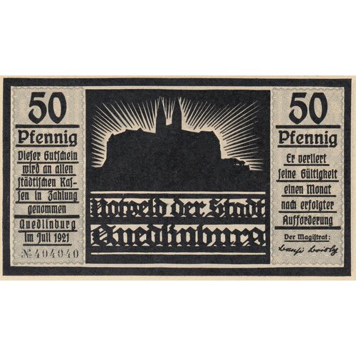 Германия (Веймарская Республика) Кведлинбург 50 пфеннигов 1921 г. (Вид 2) (№2) (5)