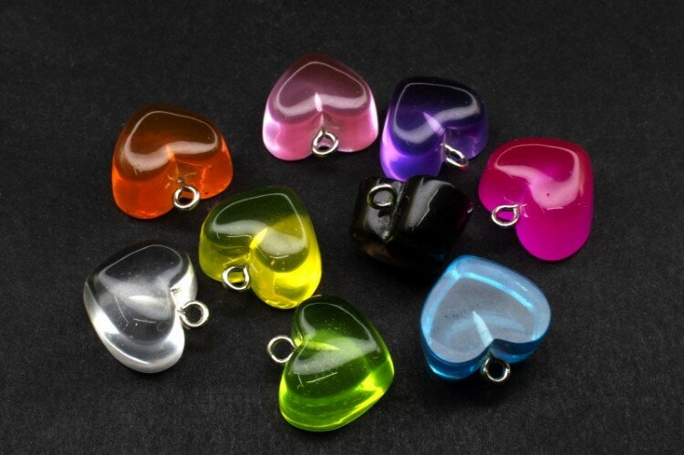 Подвеска Сердце 17х17х9,5мм, отверстие 1,8мм, цвет ассорти, смола/железо, 22-347, 5шт