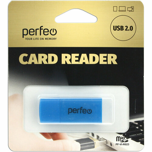 Картридер microSD(G)-USB(A) Perfeo, синий