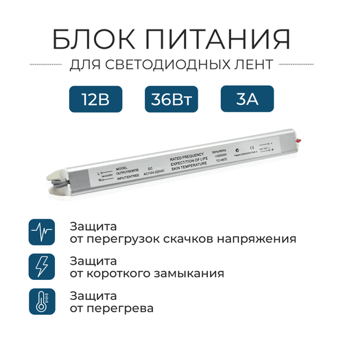 Драйверы для светодиодных панелей Lucterra Блок питания для светодиодной ленты 12В 3A 36Вт IP20 LED драйвер для светильника LA007-3 Lucterra