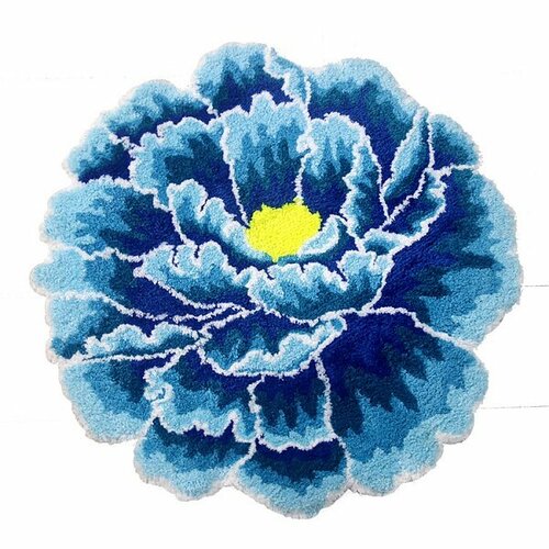 Коврик для ванной комнаты Peony Flower, диаметр 60 см, цвет голубой, полиэстер, Carnation Home Fashions, США, FLW60BLU