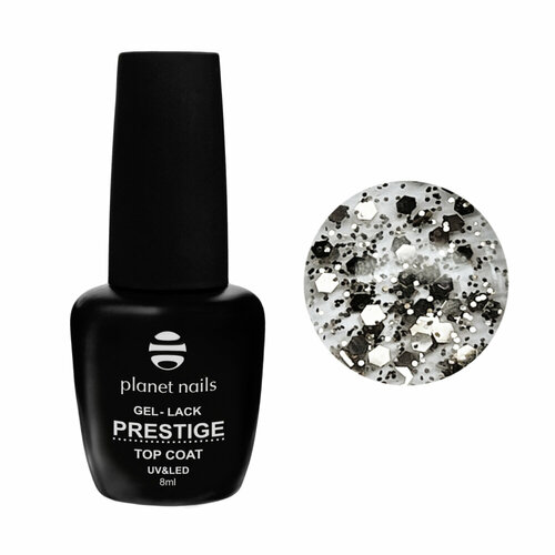 Верхнее покрытие Planet nails Glossy Top Party Silver без л/с 8 мл арт.12988 верхнее покрытие planet nails prestige glossy top point 10 мл арт 12595