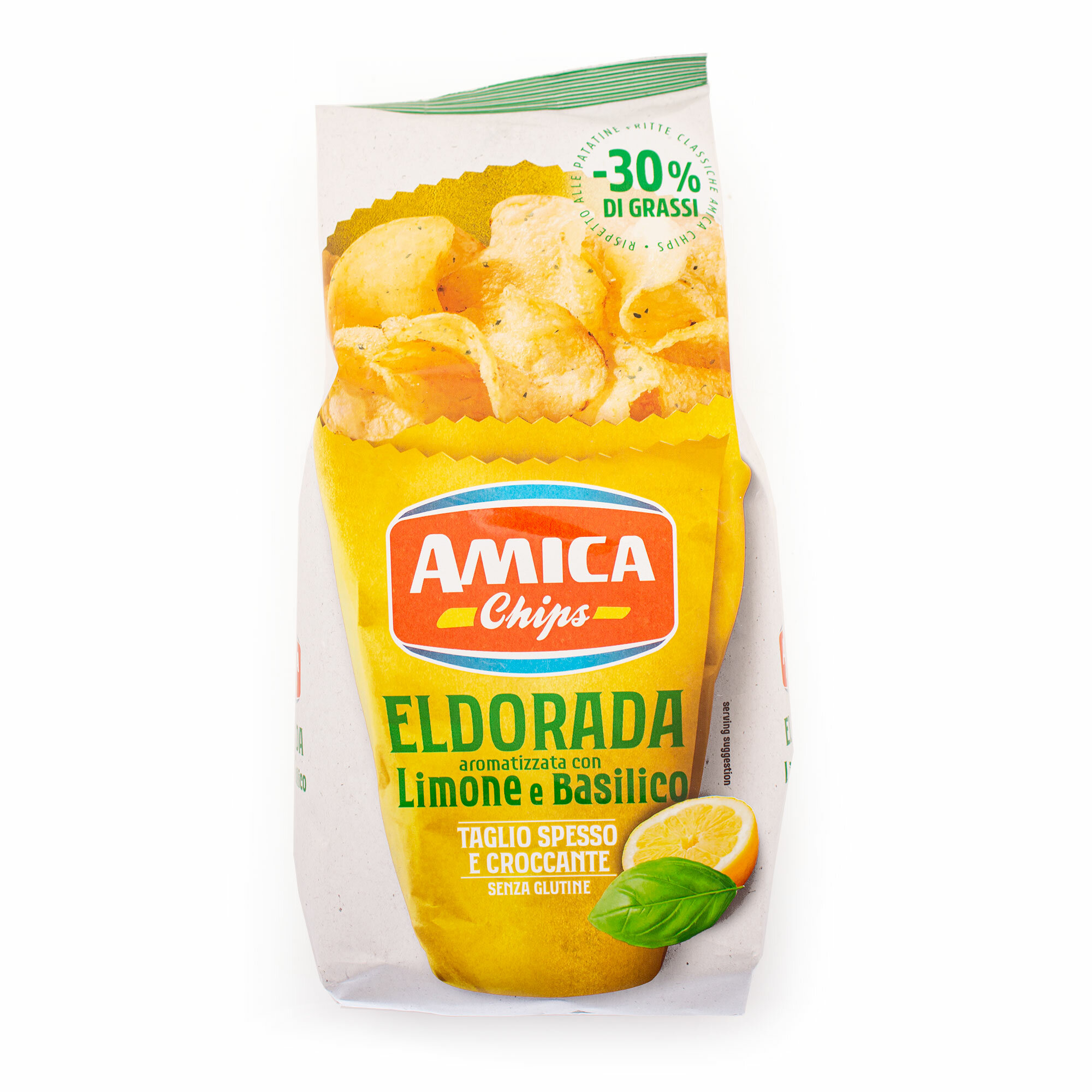 Чипсы картофельные со вкусом лимона и базилика с пониженным содержанием жира (-30%) ELDORADA, T.M. AMICA CHIPS, 0,130 кг