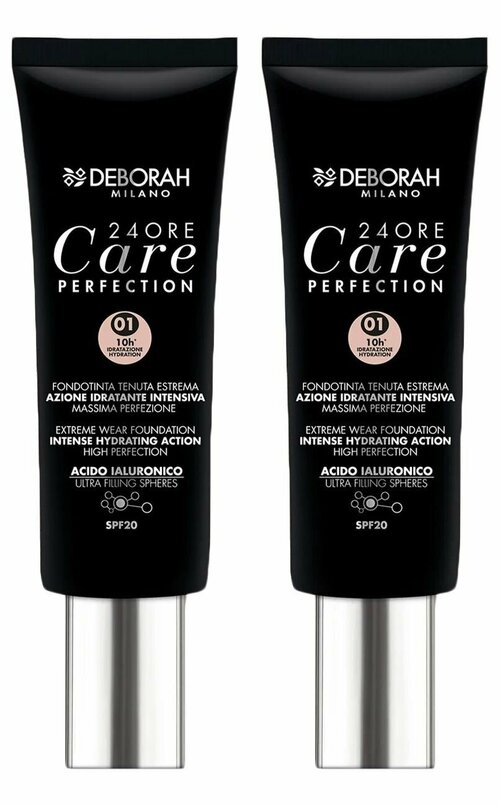 Тональный крем-уход, Deborah Milano, 24Ore Care Perfection Extreme Wear Foundation, тон 01 белоснежный, 30 мл, 2 шт