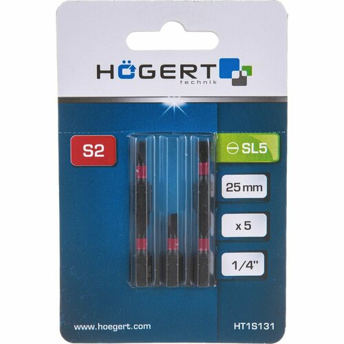 hoegert technik биты ударные pz0 25 мм сталь s2 5 шт ht1s125 Ударные биты HOEGERT TECHNIK HT1S131