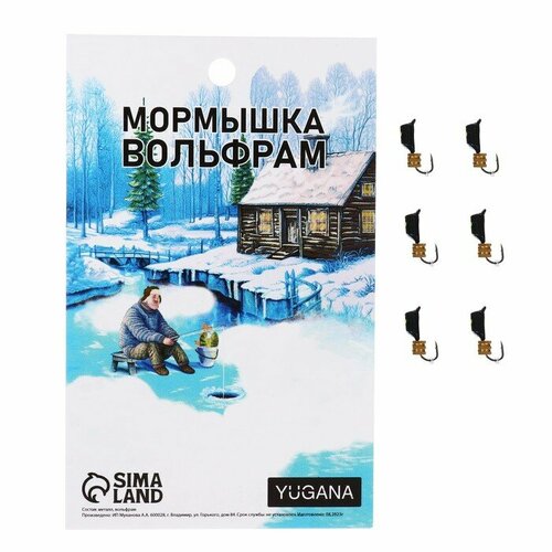 YUGANA Мормышка Столбик чёрный, лайм глаз + тетро куб золотой, вес 0.9 г