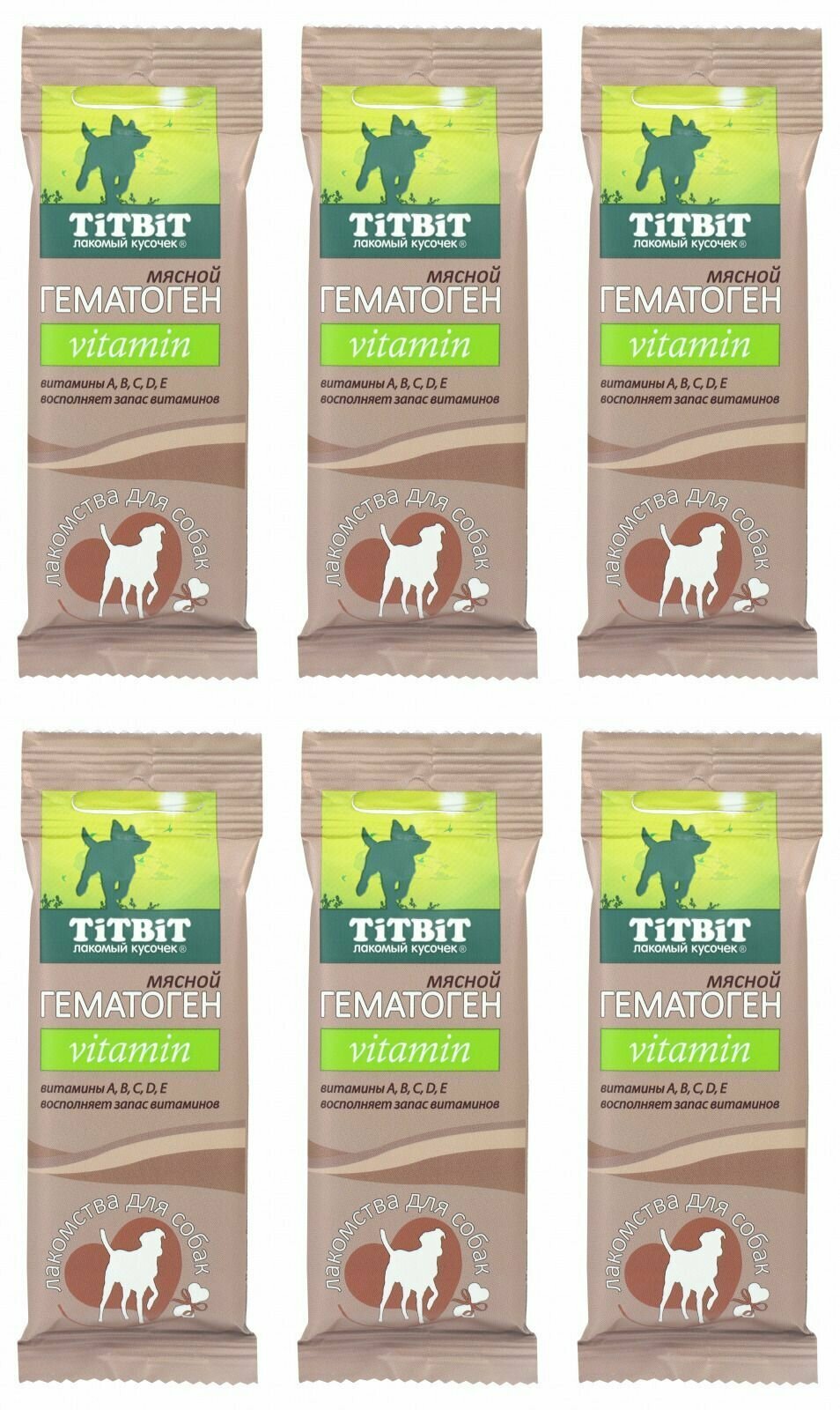 Titbit Лакомство для собак, гематоген мясной, vitamin, 35 г, 6 шт.
