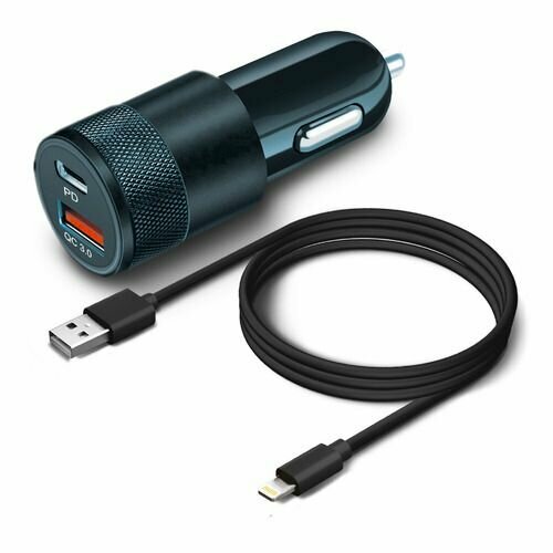 Автомобильное зарядное устройство BORASCO USB + USB type-C, 8-pin Lightning (Apple), 3A, черный [50761]