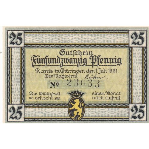 Германия (Веймарская Республика) Ранис 25 пфеннигов 1921 г. (2)