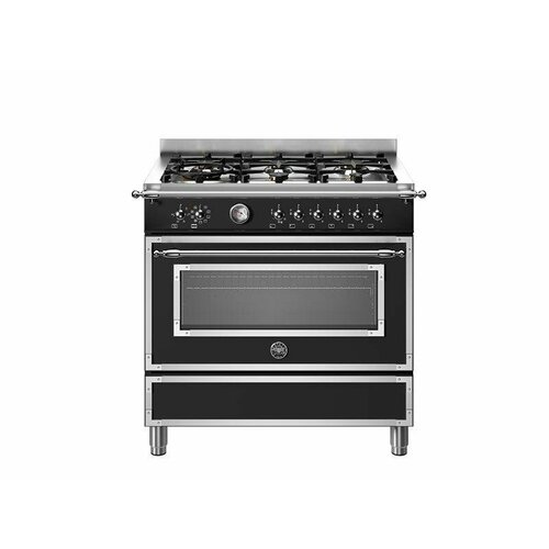 HER96L1ENET Варочный центр Bertazzoni, 6 газовых конфорок и многофункциональный электрический шкаф, Heritage, 90 см Черный матовый