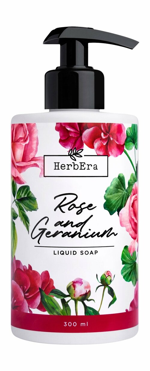 Жидкое мыло с ароматом розы и герани HerbEra Rose and Geranium Liquid Soap /300 мл/гр.
