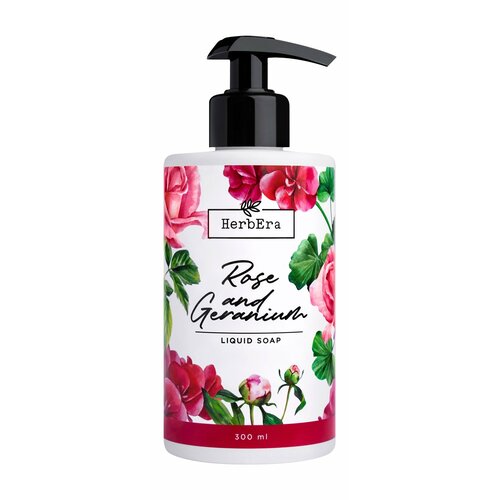 Жидкое мыло с ароматом розы и герани HerbEra Rose and Geranium Liquid Soap 300 мл . sanipone мыло жидкое soft с ароматом розы 250 мл