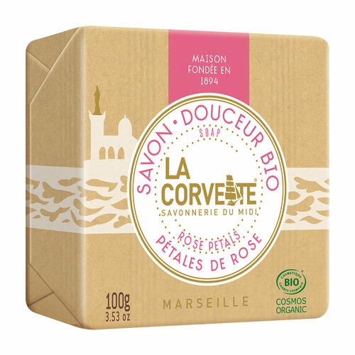 LA CORVETTE Мыло для тела органическое Розовые лепестки Douceur Bio, 100 г la corvette мыло для тела органическое лист инжирного дерева douceur bio 100 г