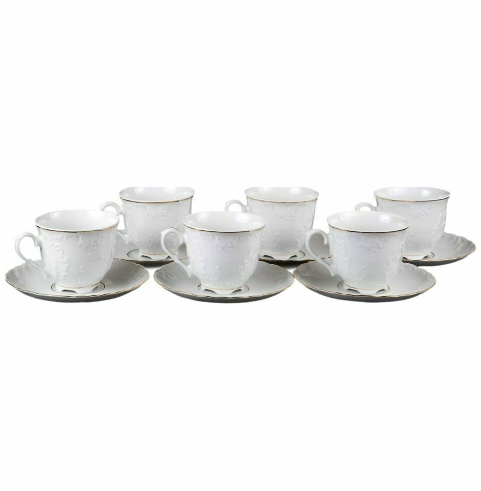 фото Набор чайных пар 250 мл 6 шт Cmielow "Рококо /Две линии золото" / 111632