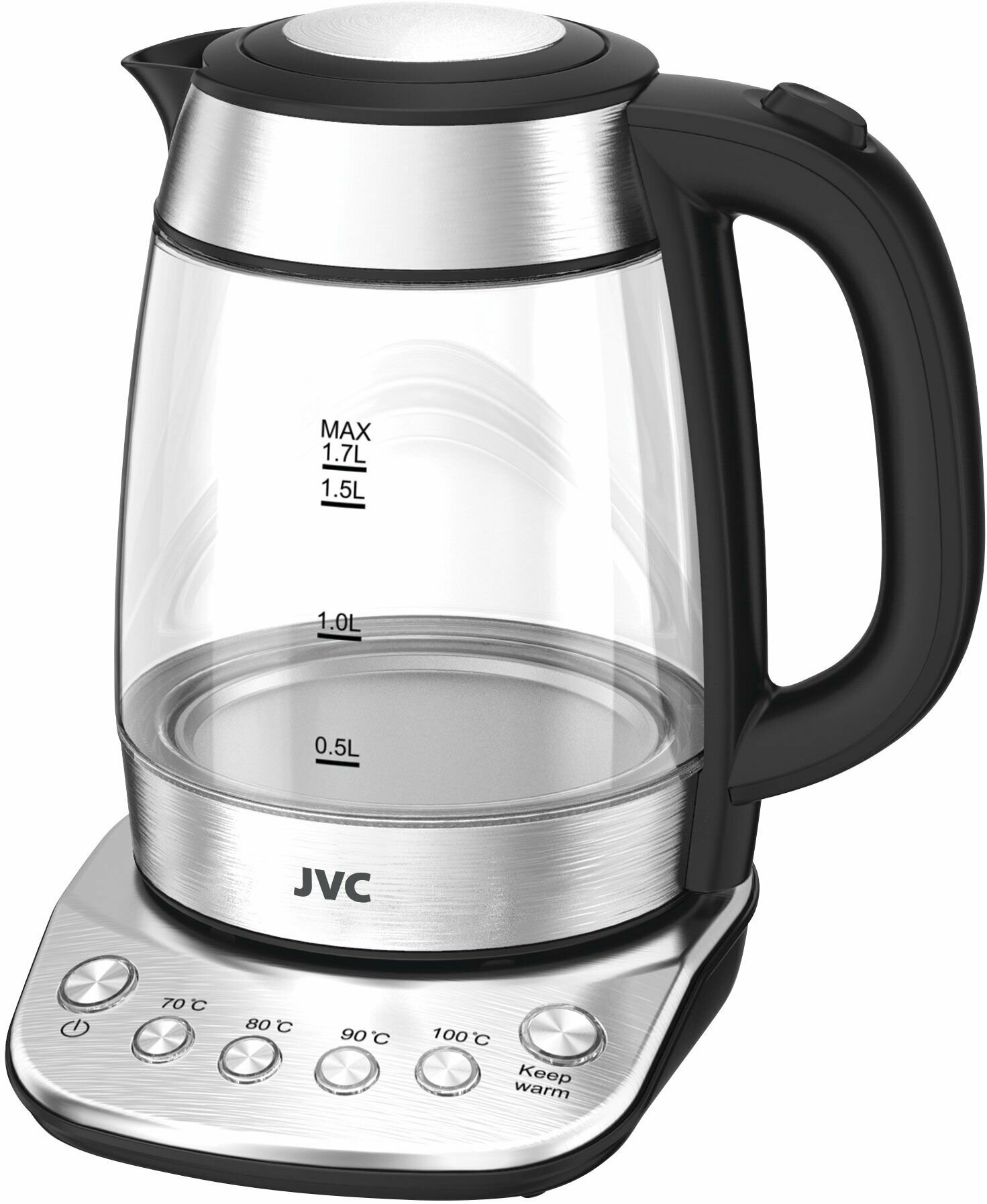 Чайник электрический JVC 1,7 л из термостойкого стекла, регулировка и поддержание температуры, LED подсветка, контроллер STRIX, 2200 Вт