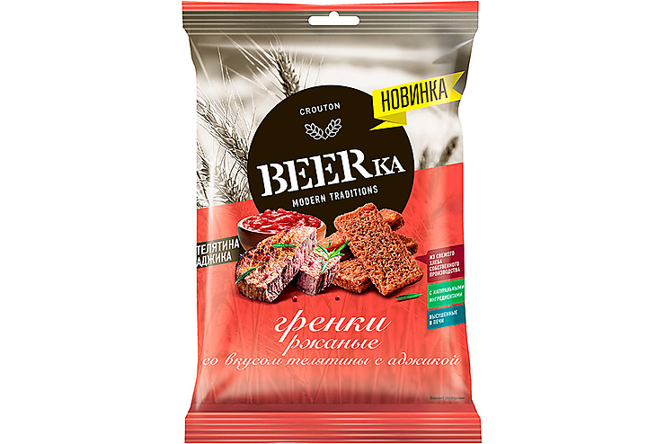 Beerka, гренки со вкусом телятины с аджикой, 60 грамм