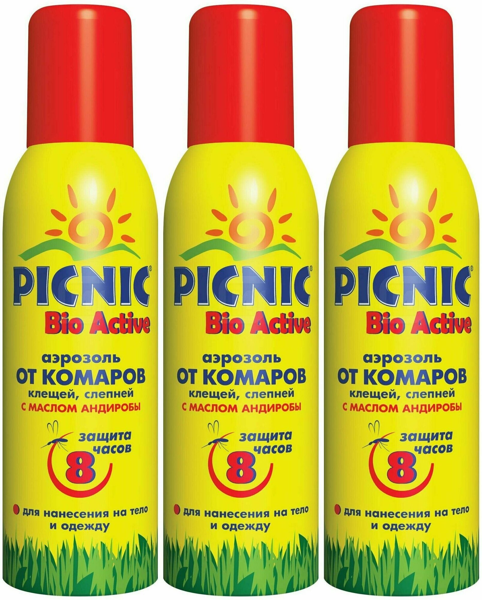 Аэрозоль от комаров и клещей, Picnic, Bio Active, с маслом андиробы, 125 мл, 3 шт