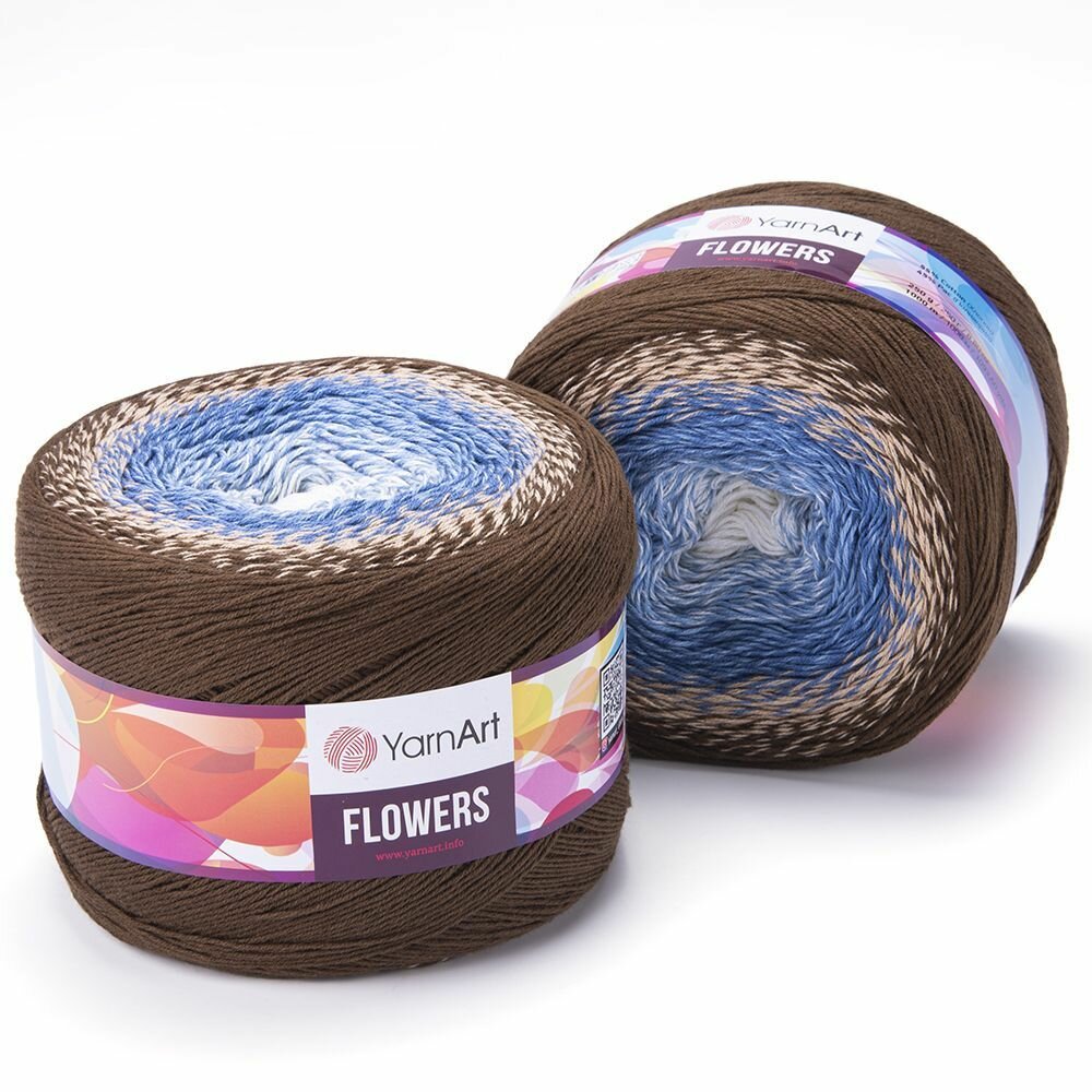 Пряжа Flowers (YarnArt), корич/голуб/белый - 320, 55% хлопок, 45% полиакрил, 2 мотка, 250 г, 1000 м.