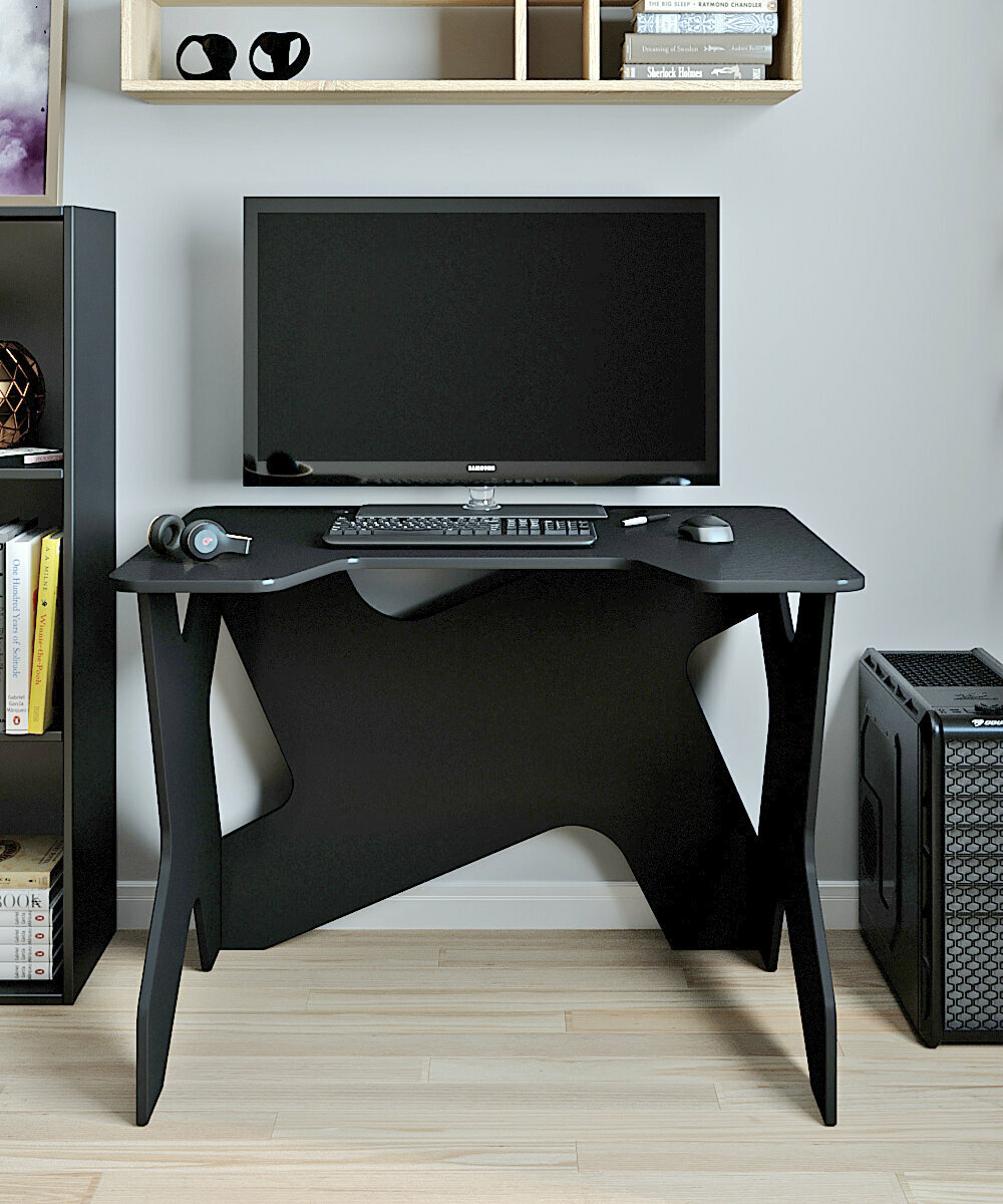 Игровой компьютерный стол для геймера, стримерский для игр на пк, размещения компьютера и нескольких мониторов чёрный, 100 х 80 х 75 см, Феликс