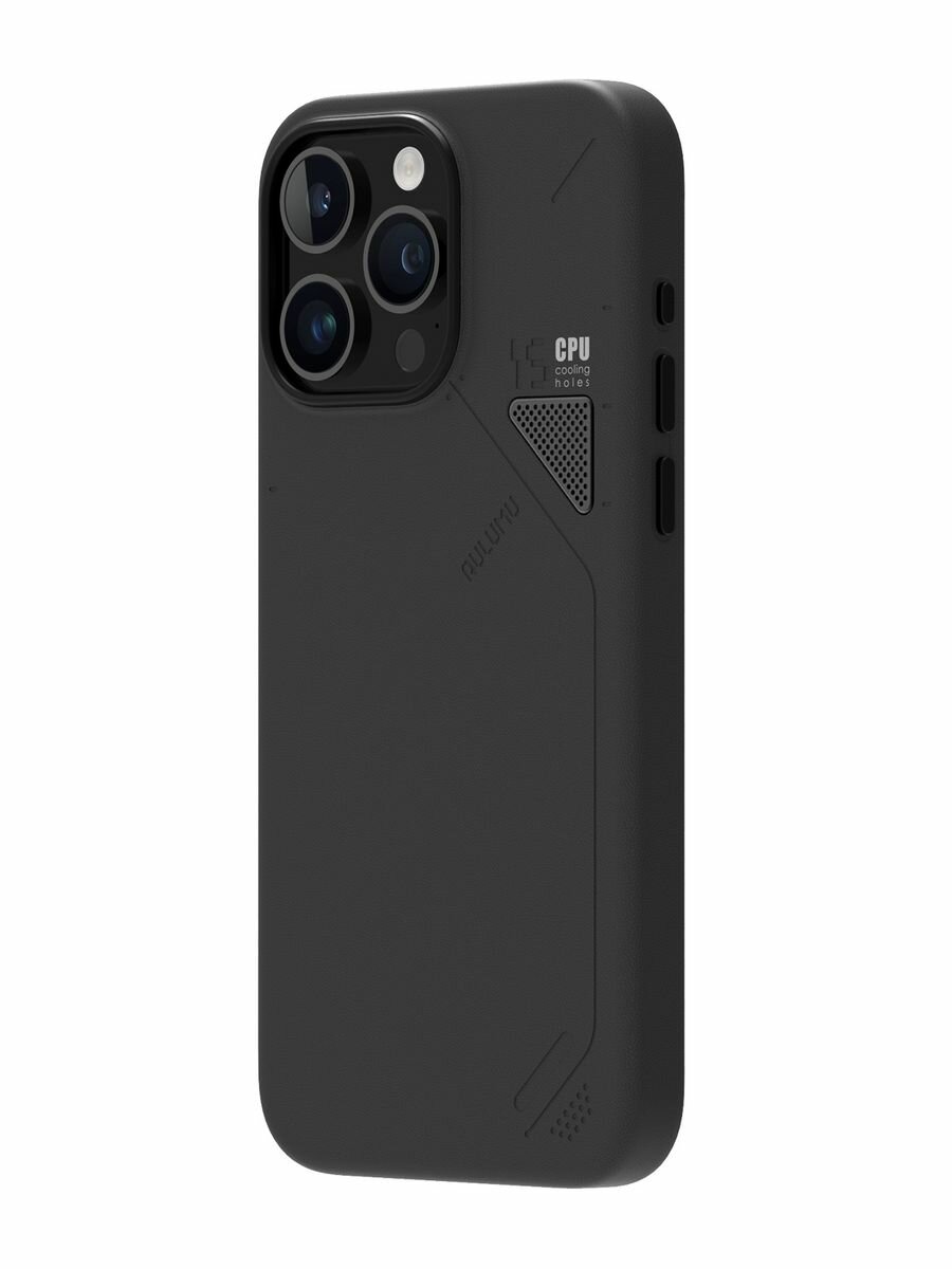 Чехол на Айфон 15 Про Макс - Aulumu A15 Vegan MagSafe, магнитный, защитный, экокожа, черный графит — фото 1