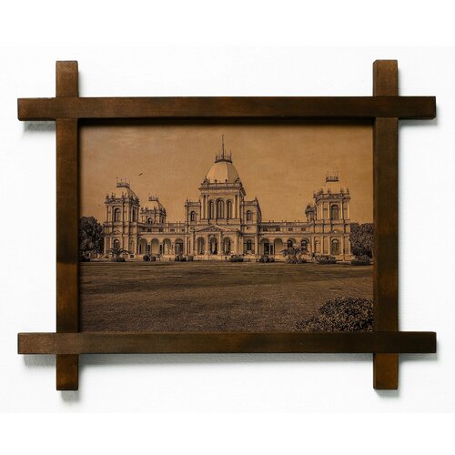 Картина Дворец Нур-Махал, Пакистан, гравировка на натуральной коже, интерьерная для украшения и декора на стену в деревянной раме, подарок, BoomGift