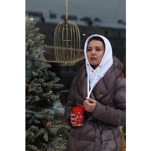 фото Капор капор женский/мужской с запахом, на весну осень, зиму, двойной съемный капюшон с кнопкой под горло, с люверсами и со шнуром, манишка с начесом закрытая грудь, onesize, размер onesize, белый нет бренда