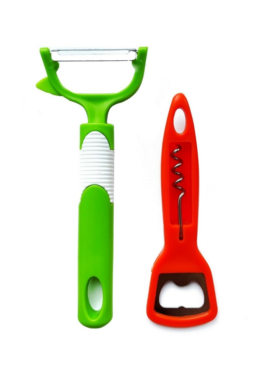 фото Фрукто-овощечистка, открывалка и штопор / Кухонный набор / Овощечистка, оранжево-зеленый