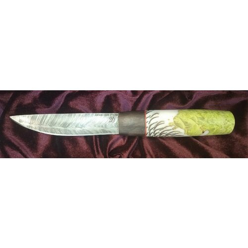 фото Нож кованый якут белый/зеленый дамасская сталь ножик и...
