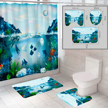 Комплект штора и 2 коврика для ванной комнаты "Океан-12"