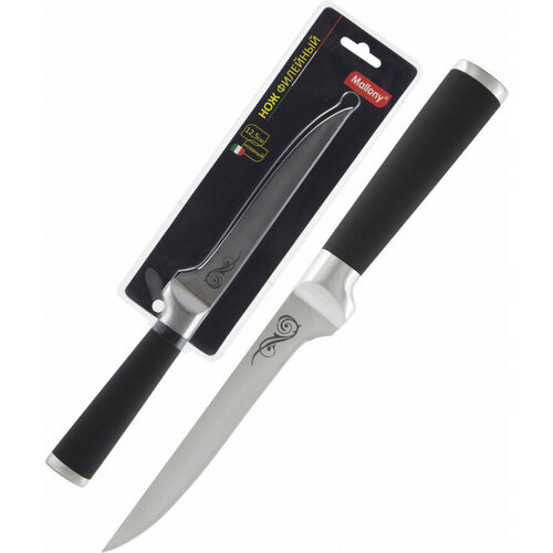 Нож филейный (лезвие 15,5см) ручка прорезин, кованый с рис. MAL-04RS Mallony BL 985364