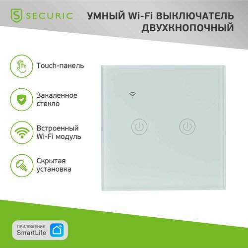 Умный выключатель сенсорный двухклавишный Wi-Fi 10 А, 220 В