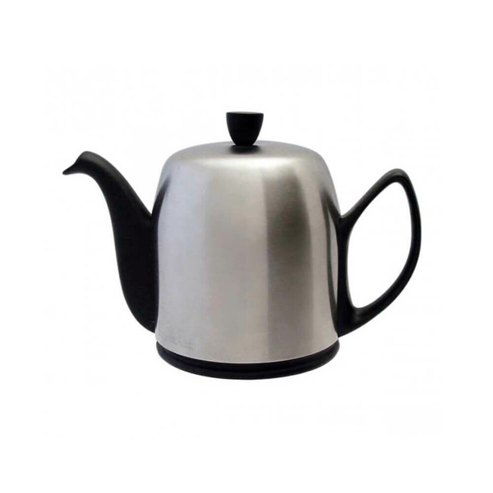 Фарфоровый белый заварочный чайник на 6 чашки с стальной крышкой + ситечко Degrenne Mat Black, 900 мл,