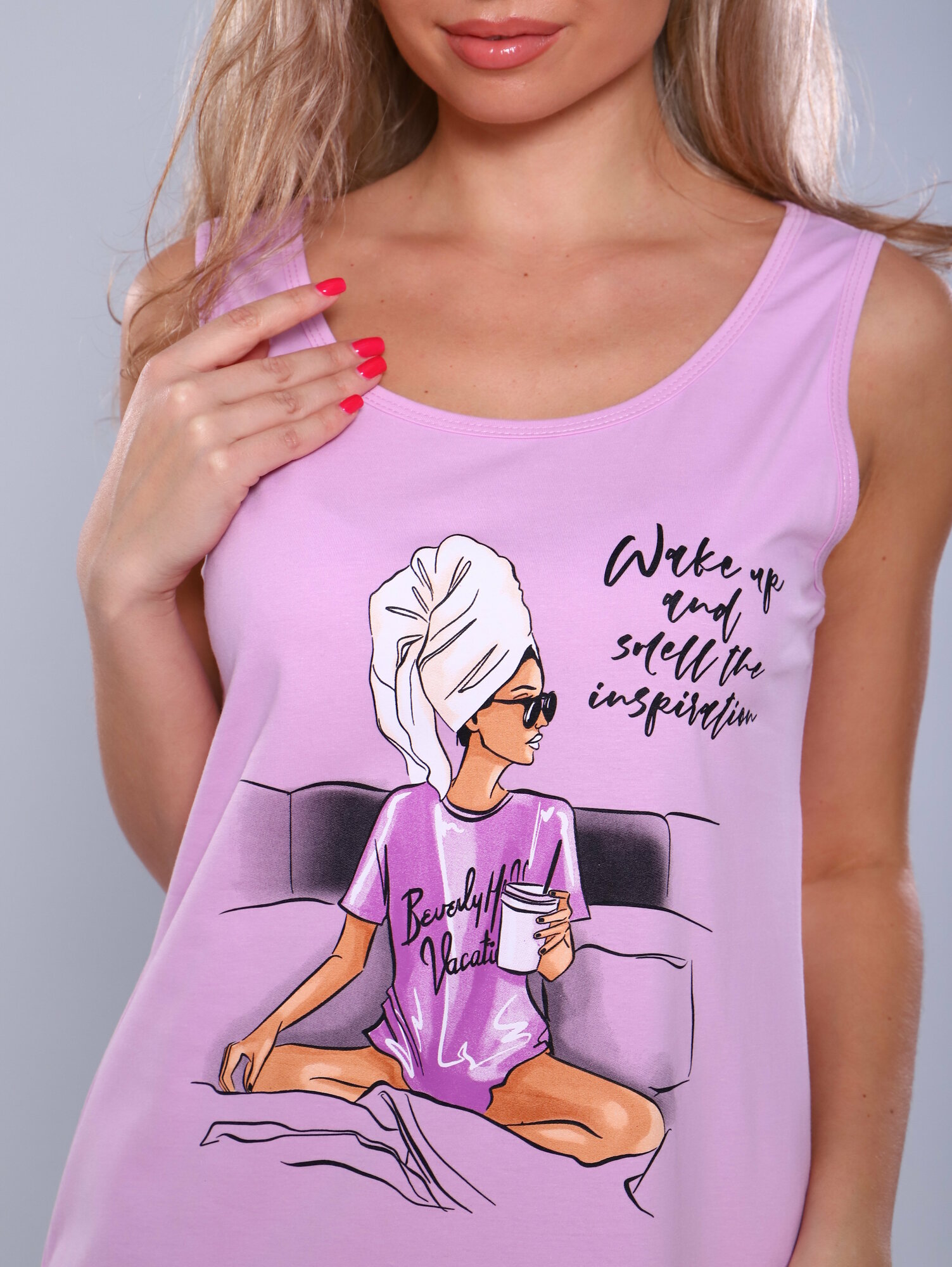 Сорочка IvCapriz, размер 46, фиолетовый, белый - фотография № 6