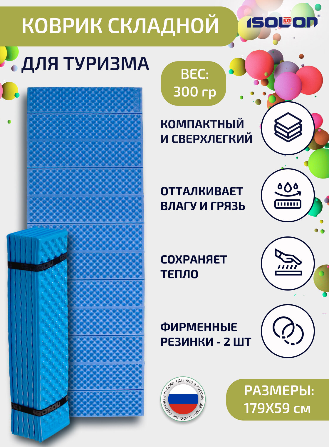 Коврик складной туристический Camping Flex 179х59х1.5 см. синий