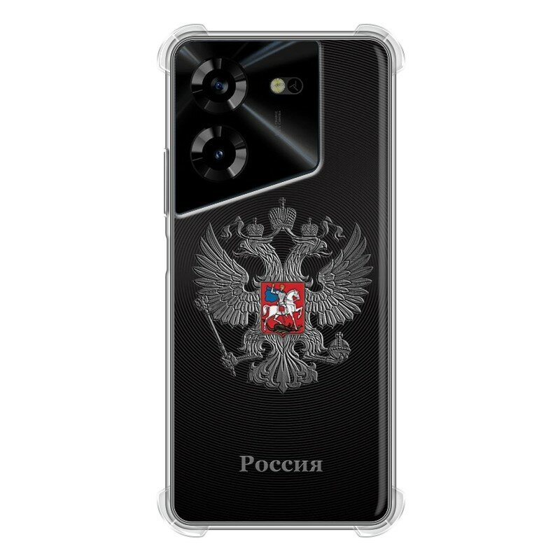 Дизайнерский силиконовый с усиленными углами чехол для Текно Пова 5 4Ж / Tecno Pova 5 4G герб России серебро