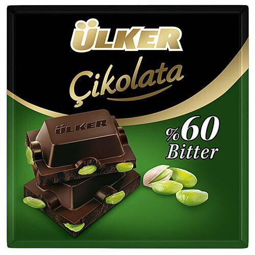 ULKER тёмный шоколад с целыми фисташками 65 гр (60% биттер) BITTER BUTUN ANTEP FISTIKLI KARE 1 упак. (6 шт.)