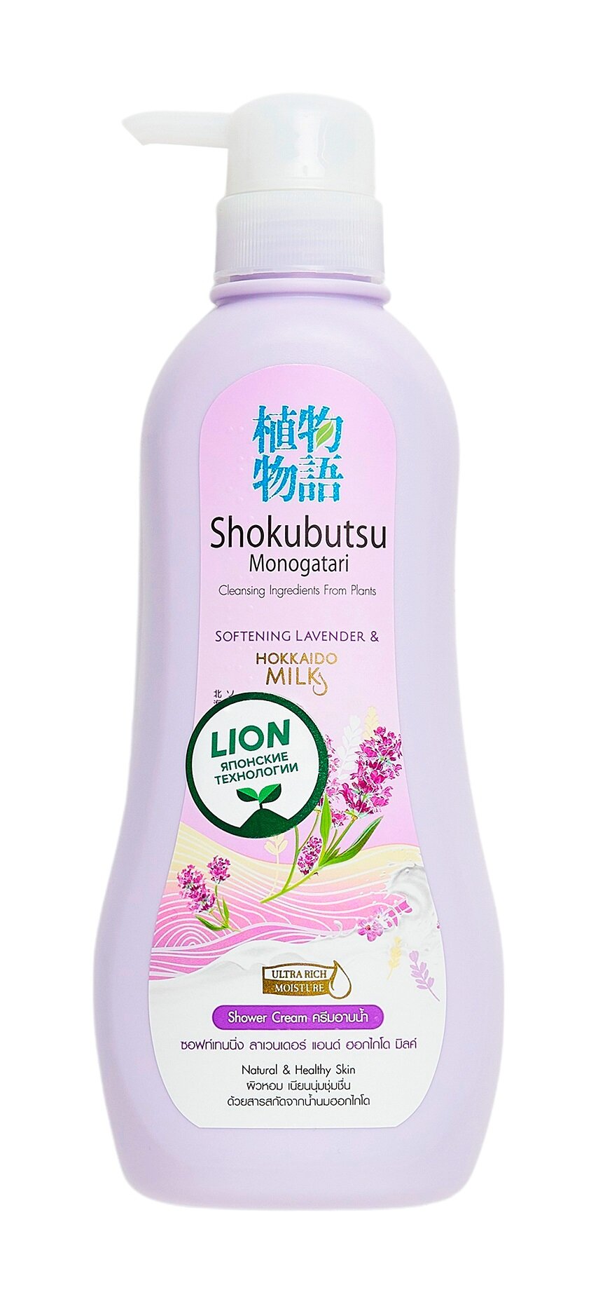 LION Shokubutsu Monogotari Крем-гель для душа Лаванда с молоком, 500 мл