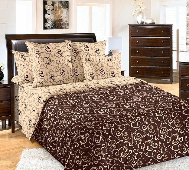 фото Постельное белье 1.5-спальное Поплин Вензель 1 корич. арт 1150ЛН