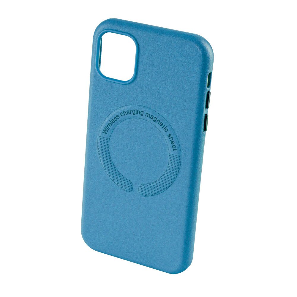 Чехол для Apple iPhone 11 / Айфон 11 кожаный с поддержкой беспроводной зарядки Magsafe голубой