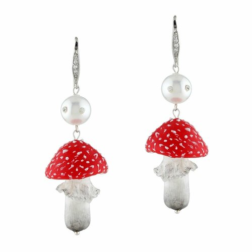 Серьги Anna Slavutina, фианит, керамика, размер/диаметр 60 мм., белый, красный